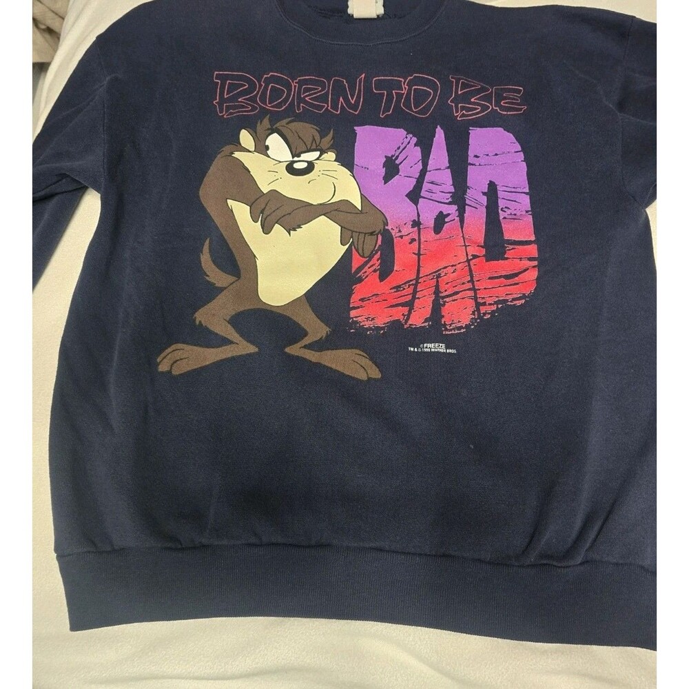 Vintage 90s Looney Tunes Taz Born to Be Bad Sweatshirt Freeze 1996 Warner...